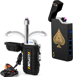 LcFun Waterproof Lighter with Flashlight & Cool Electric Dual Arc Lighter