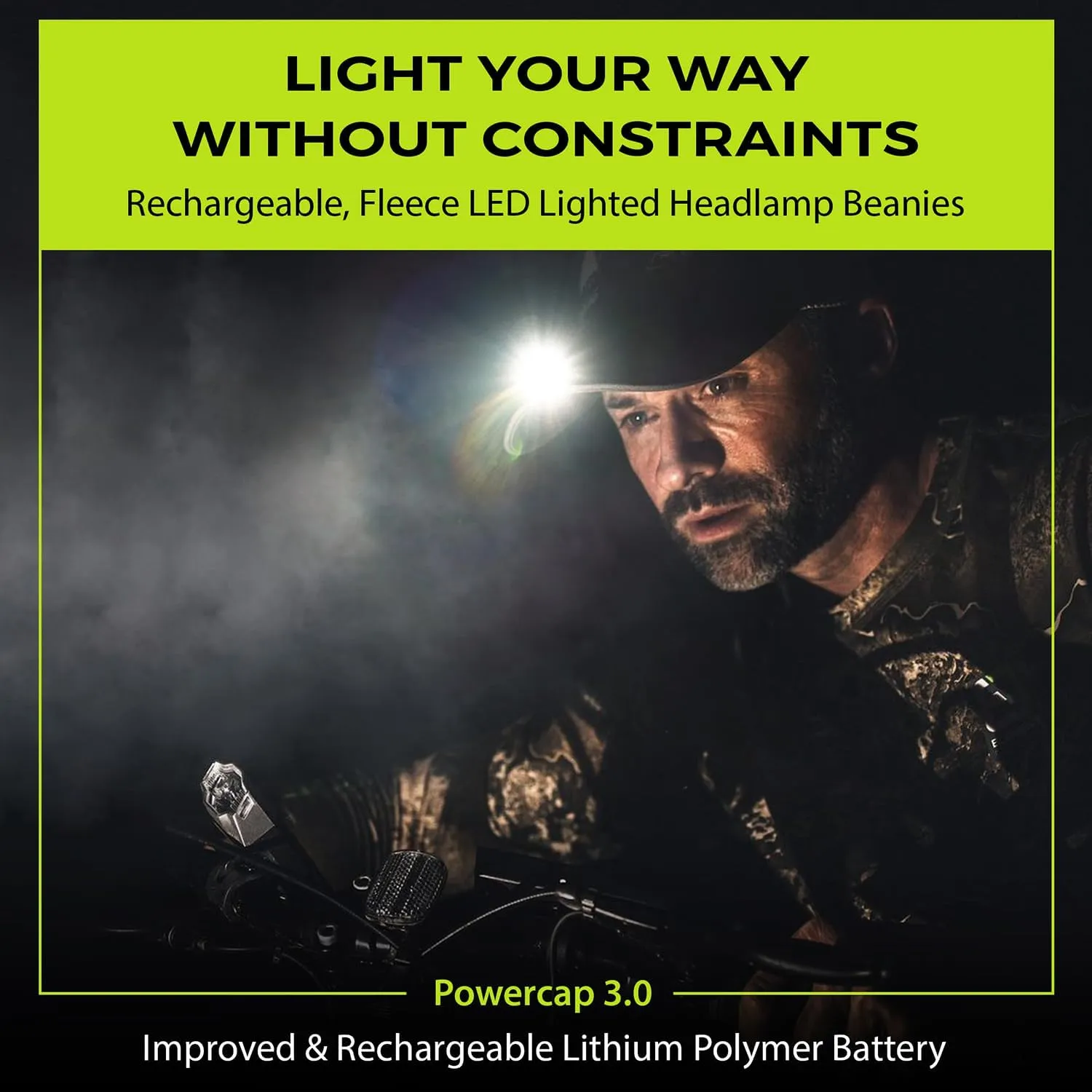 LED Hat Light - POWERCAP Baseball Cap with Light Built in - LED Cap Visor Light with Bright Headlight and IPX4 Rating