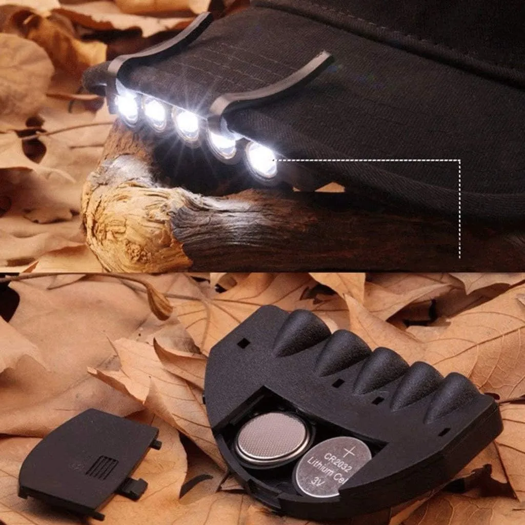 LED Head Torch,Headlamp- Cap Hat Light 5-LED Headlamp Rotatable Ball Cap Visor Light Clip-on Hat Light Hands Free for Camping Fishing