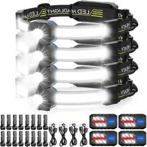 LED Headlamp, 1000lumens 230° Widebeam Headlight 4 Packs, USB Rechargeable HeadLamp with Red Taillight, Lightweight Waterproof Headband Light for Camping Running Hiking, Hard Hat Headlamp