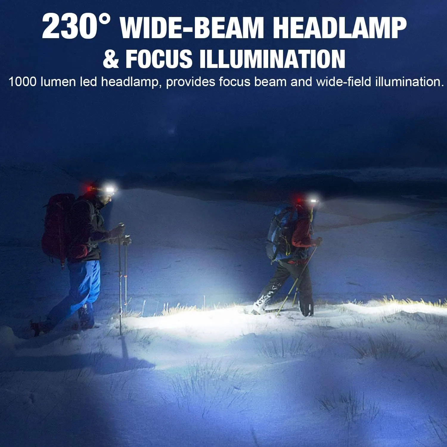 LED Headlamp, 1000lumens 230° Widebeam Headlight 4 Packs, USB Rechargeable HeadLamp with Red Taillight, Lightweight Waterproof Headband Light for Camping Running Hiking, Hard Hat Headlamp