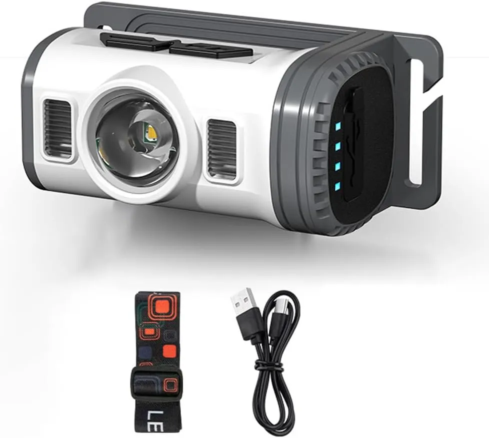 LED Headlamp Flashlight able d and Blue Warning Headlight Portable Clip-on Light with 8 Modes port Motion Sensor for Outdoor Camping Hiking Fishing Running