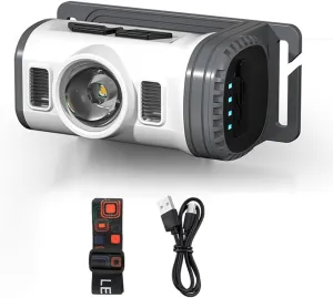 LED Headlamp Flashlight able d and Blue Warning Headlight Portable Clip-on Light with 8 Modes port Motion Sensor for Outdoor Camping Hiking Fishing Running