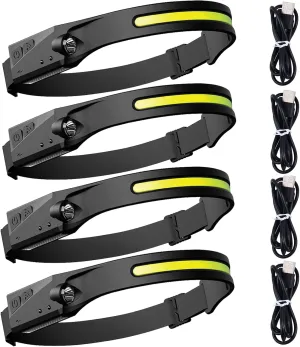 LED Headlamp Rechargeable, 5 Modes Motion Sensor Headlight Flashlight for Adults & Kids, 230° Wide Beam High Lumens Bright IPX4 Waterproof Head Lamp for Camping Running Cycling Hiking Fishing, 4 Pack