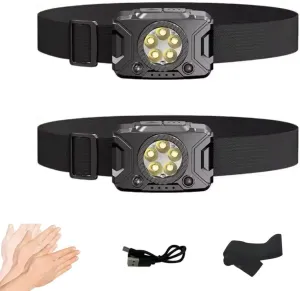 LED Headlamp, Rechargeable Waterproof Dimmable, Motion Sensor, LED Flashlight for Outdoor Camping, Hiking, Hunting, Repair, Running, Fishing