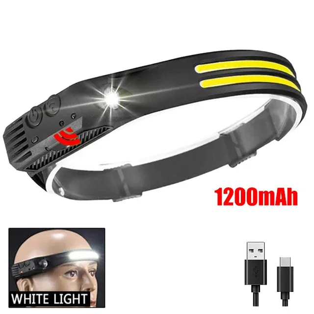 LED Headlamp with Induction Sensor, 10W USB Rechargeable, 180° Beam Angle, Waterproof Head Flashlight for Outdoor Camping and Fishing