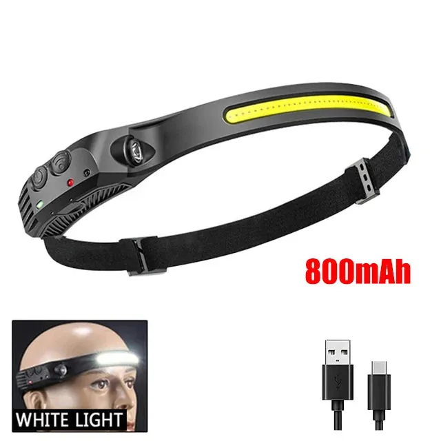LED Headlamp with Induction Sensor, 10W USB Rechargeable, 180° Beam Angle, Waterproof Head Flashlight for Outdoor Camping and Fishing