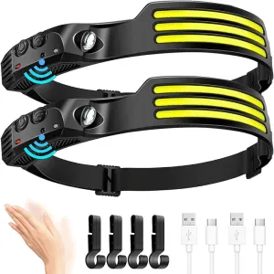 LED Headlamp with Induction Sensor, 10W USB Rechargeable, 180° Beam Angle, Waterproof Head Flashlight for Outdoor Camping and Fishing