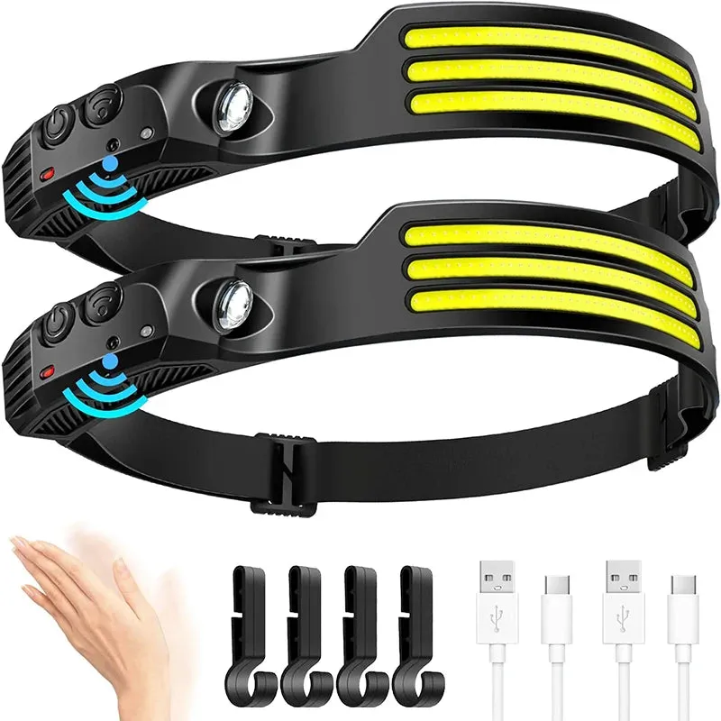 LED Headlamp with Induction Sensor, 10W USB Rechargeable, 180° Beam Angle, Waterproof Head Flashlight for Outdoor Camping and Fishing