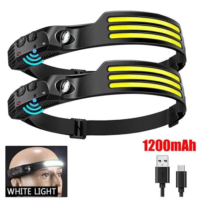LED Headlamp with Induction Sensor, 10W USB Rechargeable, 180° Beam Angle, Waterproof Head Flashlight for Outdoor Camping and Fishing