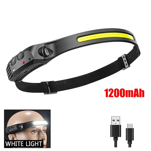 LED Headlamp with Induction Sensor, 10W USB Rechargeable, 180° Beam Angle, Waterproof Head Flashlight for Outdoor Camping and Fishing