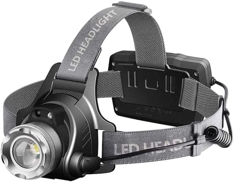 LED Rechargeable Headlamp, Brightest LED Work Headlight Zoomable, Waterproof, 5 Modes Lightweight Head Lamp for Adult Camping, Hard Hat, Hunting, with USB Output as Power