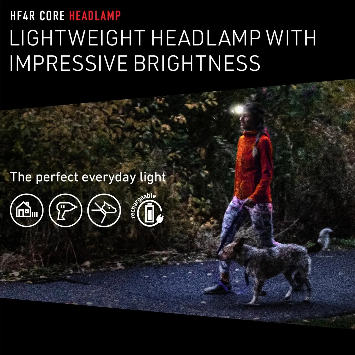 Ledlenser HF4R Core Hands Free, Rechargeable Headlamp, Water Resistant, 500 Lumens, Blue