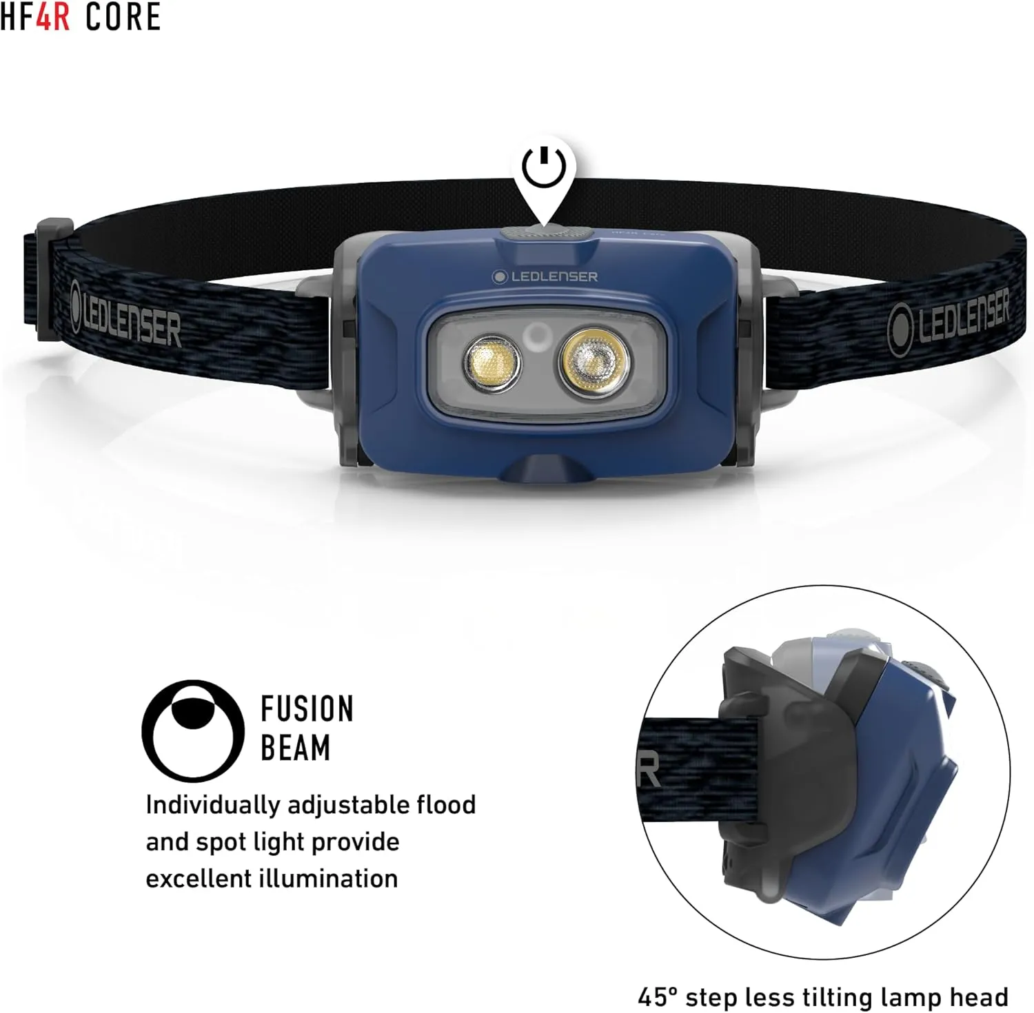 Ledlenser HF4R Core Hands Free, Rechargeable Headlamp, Water Resistant, 500 Lumens, Blue
