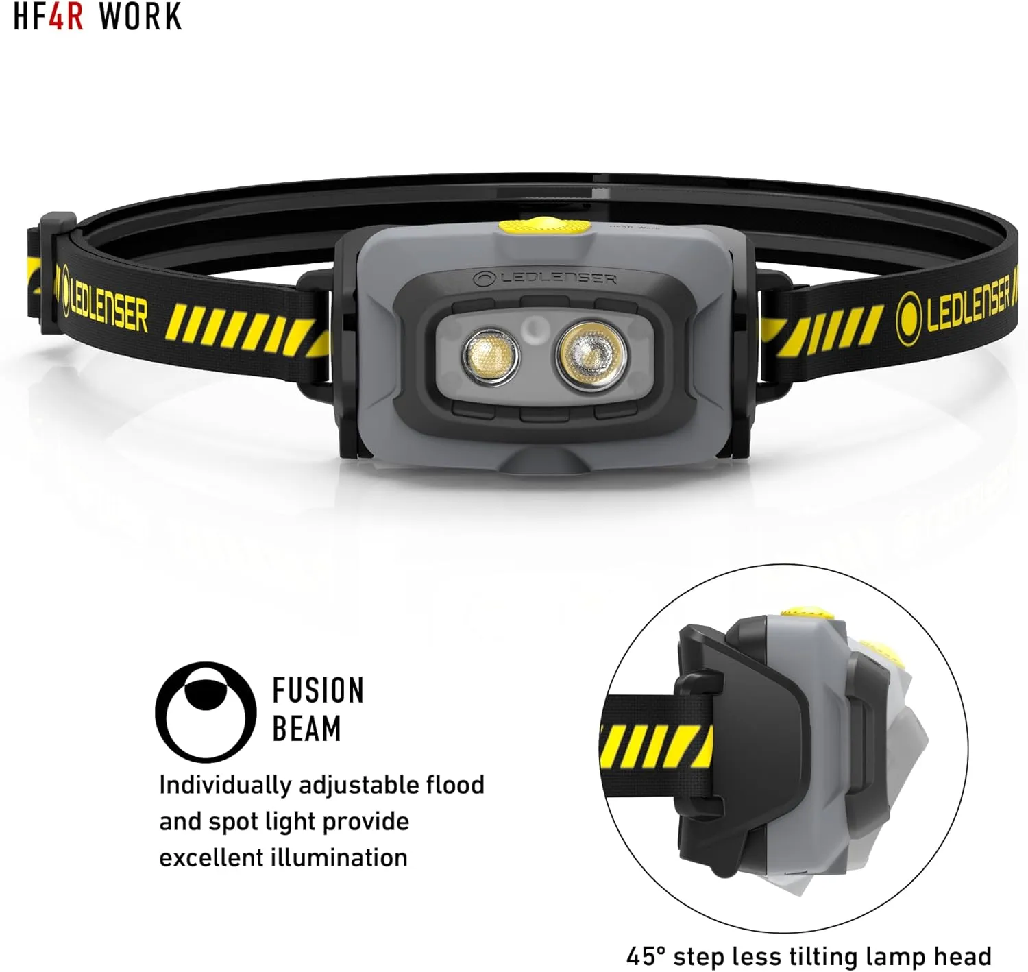 Ledlenser HF4R Work Hands Free, Rechargeable Headlamp, Dust and Water Resistant, 500 Lumens, Yellow