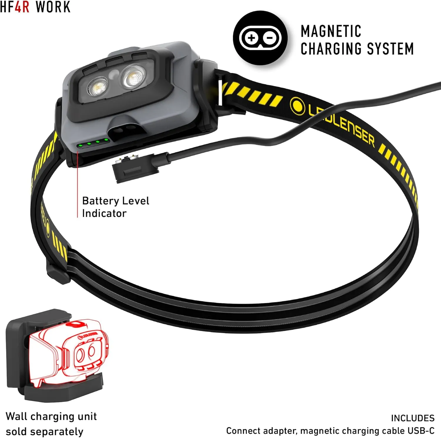 Ledlenser HF4R Work Hands Free, Rechargeable Headlamp, Dust and Water Resistant, 500 Lumens, Yellow