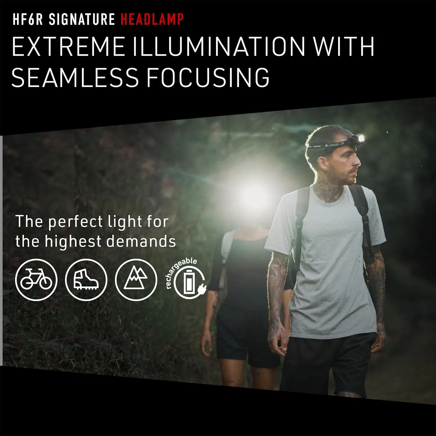 Ledlenser HF6R Signature Hands Free, Rechargeable Headlamp, Water Reistant, 1000 Lumens, Black