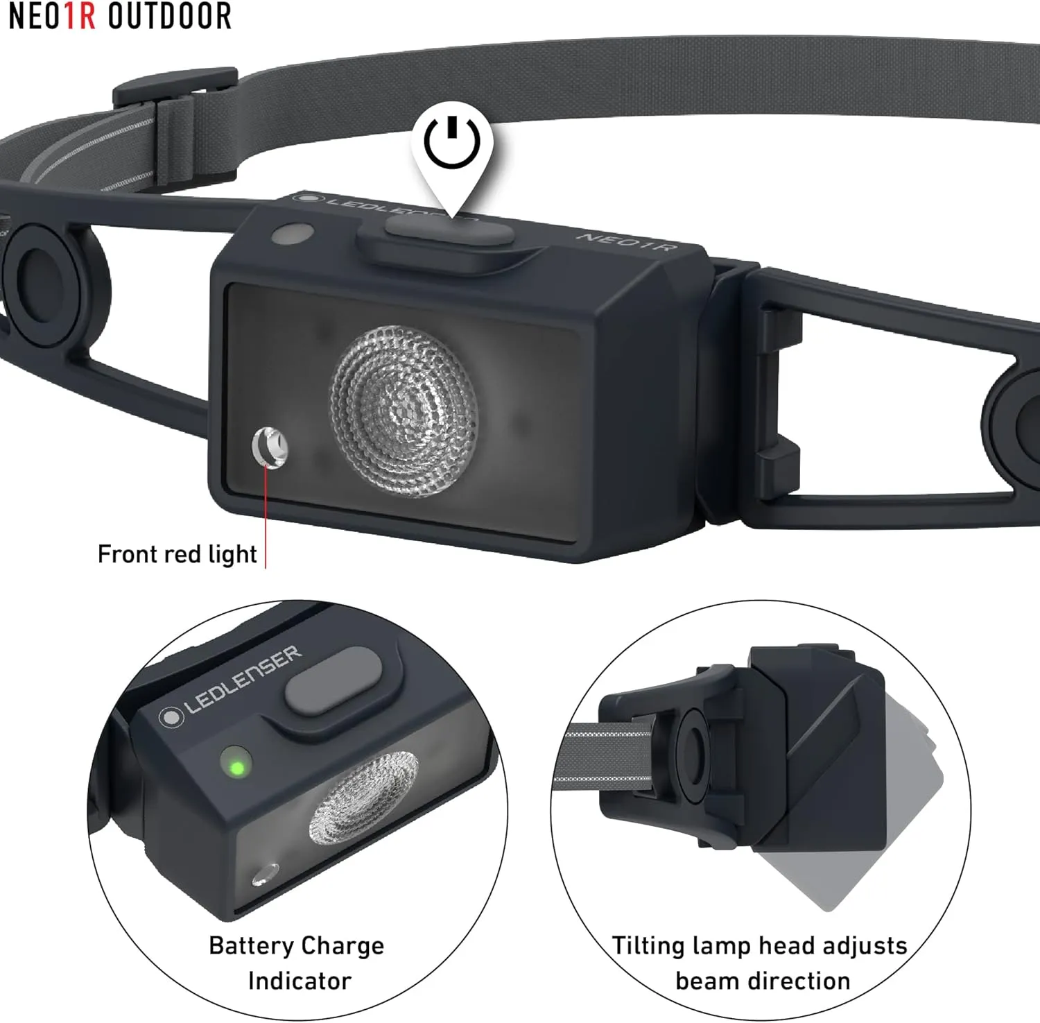 Ledlenser NEO1R LED headlamp for Jogging, Running lamp, Running, 250 lumens, Compact, Ultra-Light 39g, Near and far, Rechargeable, Reflective Headband, red Front Light (Black)