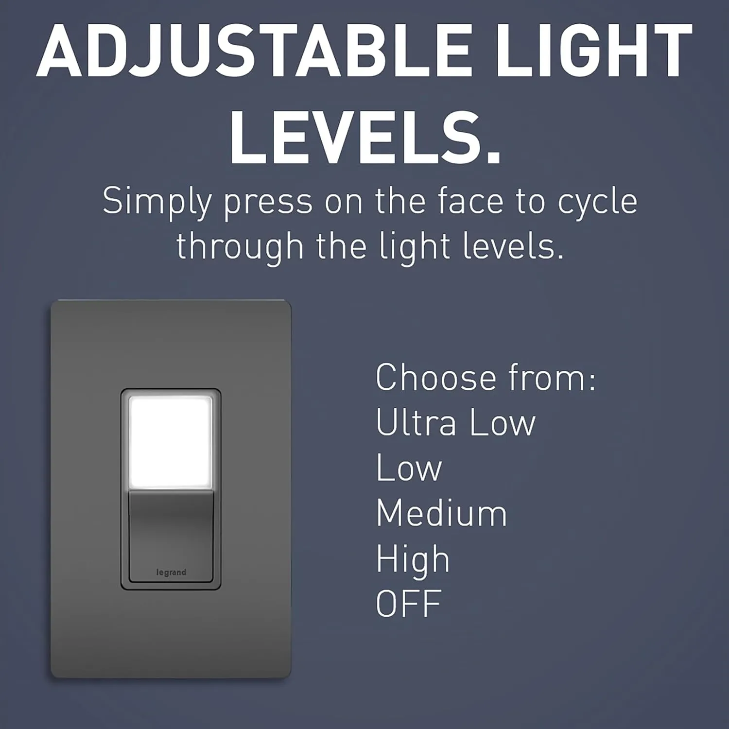 Legrand radiant NTL873BKCC6 15 Amp Combination Adjustable LED Night Light and 3-Way Decorator Rocker Switch for Hallways or Kids Bedrooms, Black (1 Count)