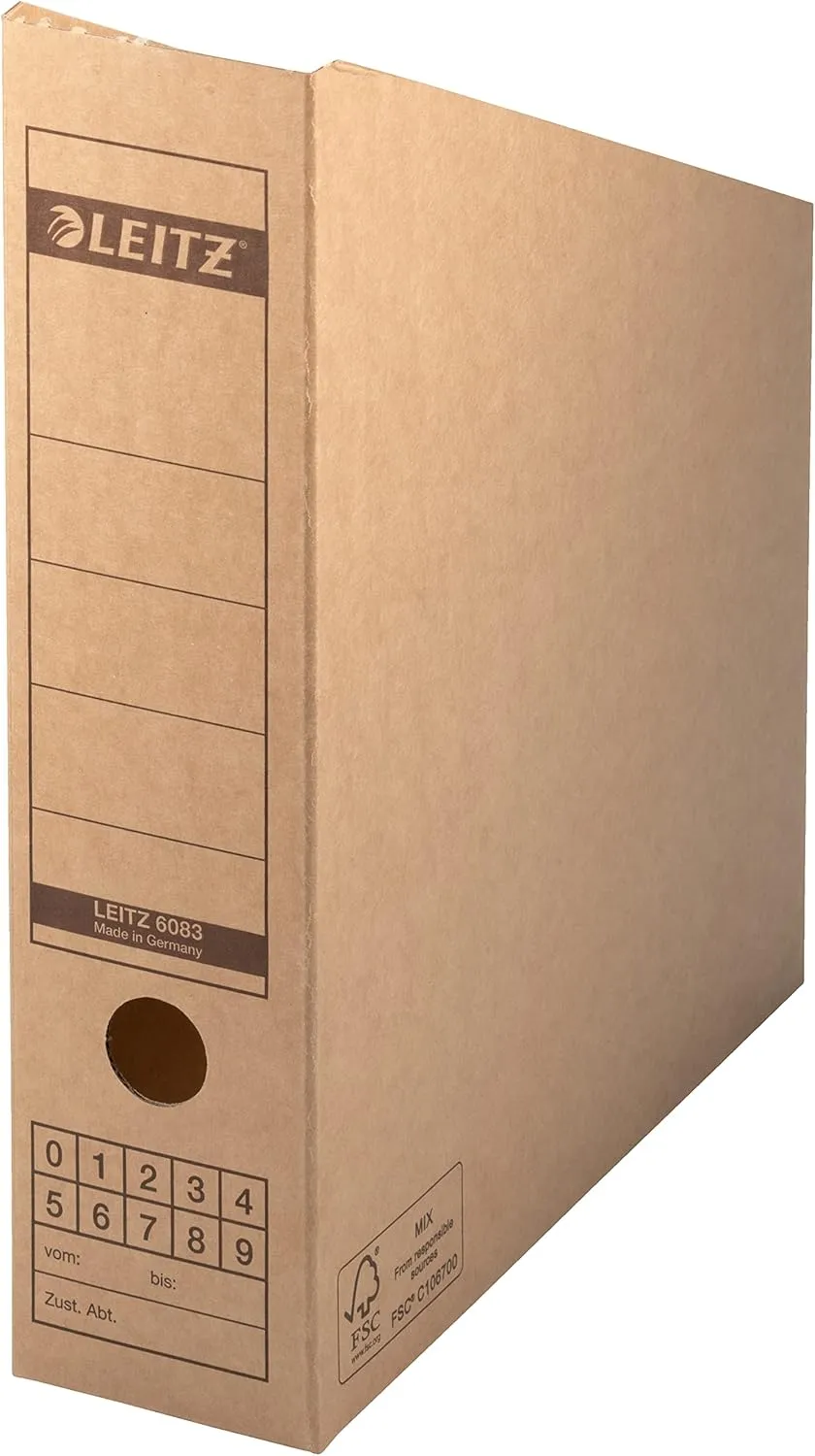 Leitz Premium Archive Magazine Files, 80 mm Spine Width, Archive Boxes Ideal for Storing and Storing Magazines and Folders in A4 and US Format, Magazine Rack, Pack of 10, Brown, 60830000