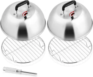 Leonyo 4 Pack Melting Dome with Cooling Rack, 12” Basting Cover with Adjustable Vent & 10.6” Wire Cooking Rack, Stainless Steel Griddle Accessories Tools for Flat Top BBQ Grilling Kitchen Cooking
