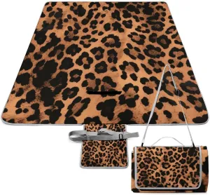 Leopard Pattern Picnic Blanket Outdoor, Oversized Beach Blanket, Foldable Lightweight Waterproof Sand Cushion Suitable for Beaches, Camping Grasslands Mat