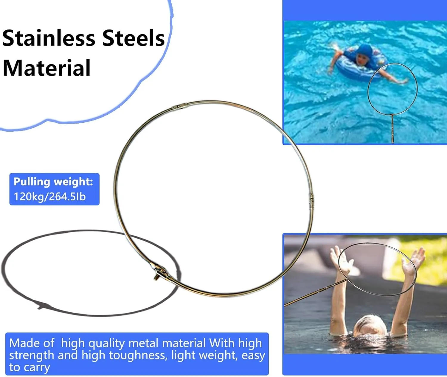 Lifesaving Pole Lightweight Saving Pole Tool with Adjustable Telescopic Pole, Safety Swimming Pool Salvage Rodsfor Water Parks, Special Rescue Pole for Emergency Life Saving(Life hook 3.5m/138in teles