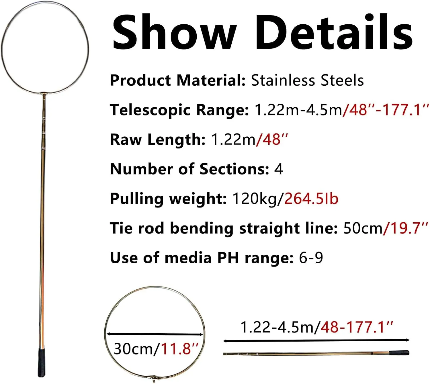 Lifesaving Pole Professional Emergency Saving Pole for Water Parks, Durable Multi-use Salvage Rods/Marine Telescopic Pole, Lightweight Rescue Pole for Emergency Life Saving(Life Hook 4.5m/17