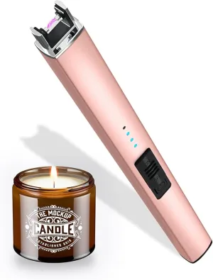 Lighter Candle Lighter, Electric Lighter USB Rechargeable Lighters Have Triple Safety and LED Battery Display, Windproof Flameless Plasma Arc Lighter for Candle Camping Grill (Rose Gold)