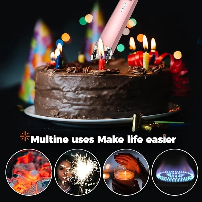 Lighter Candle Lighter, Electric Lighter USB Rechargeable Lighters Have Triple Safety and LED Battery Display, Windproof Flameless Plasma Arc Lighter for Candle Camping Grill (Rose Gold)