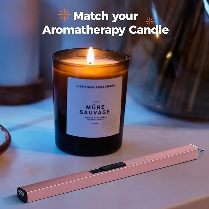Lighter Candle Lighter, Electric Lighter USB Rechargeable Lighters Have Triple Safety and LED Battery Display, Windproof Flameless Plasma Arc Lighter for Candle Camping Grill (Rose Gold)