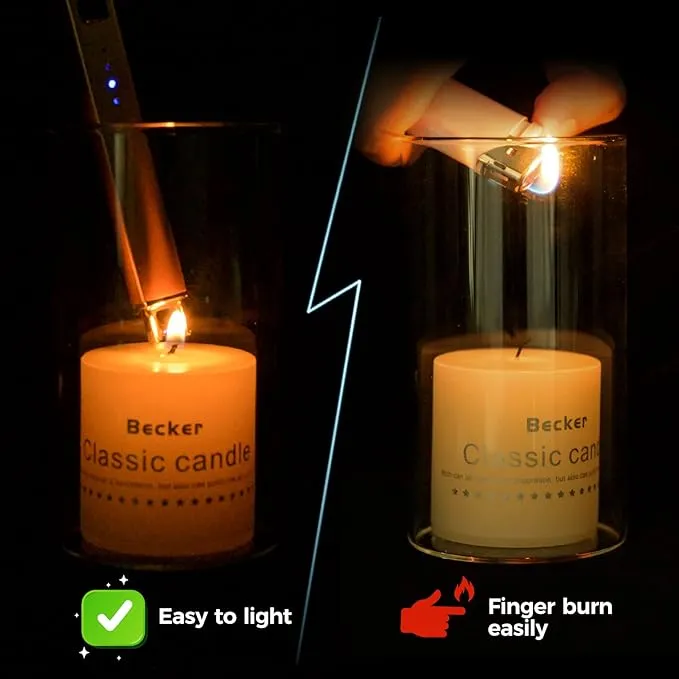 Lighter Candle Lighter, Electric Lighter USB Rechargeable Lighters Have Triple Safety and LED Battery Display, Windproof Flameless Plasma Arc Lighter for Candle Camping Grill (Rose Gold)