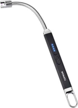 Lighter, Candle Lighter, Electric Lighter, Windproof USB Rechargeable Electronic Plasma Arc Lighter with Safety Lock, LED Battery Indicator, Long Flexible Lighter for BBQ, Grill, Fireworks (Black)