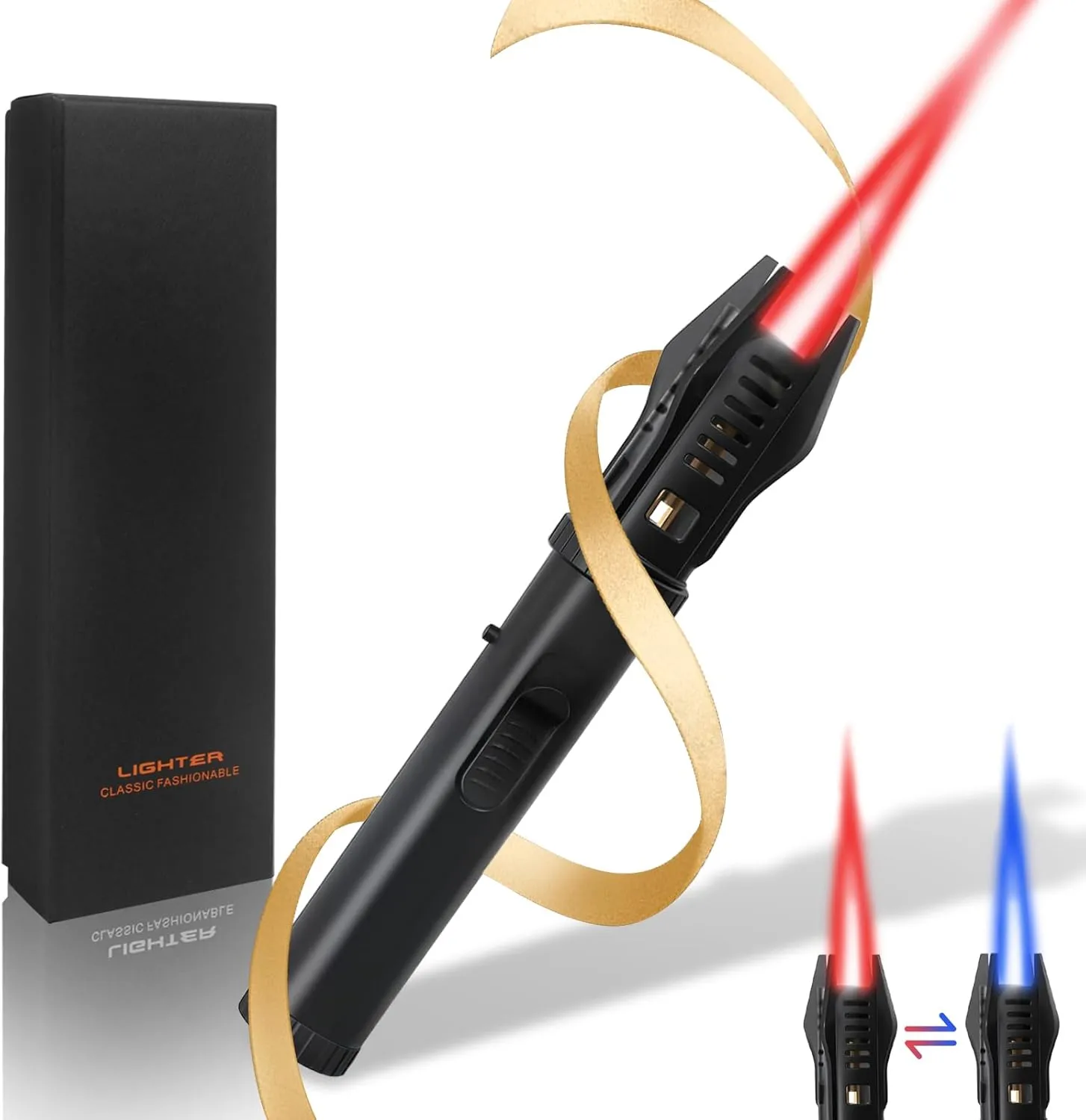 Lightsaber Torch Lighter – Butane Refillable Kitchen Torch, Adjustable Flame, Windproof Blow Torch, Safety Lock, for BBQ, Brulee, Cooking – Unique Lighter Gift for Fest(Gas Not Included)