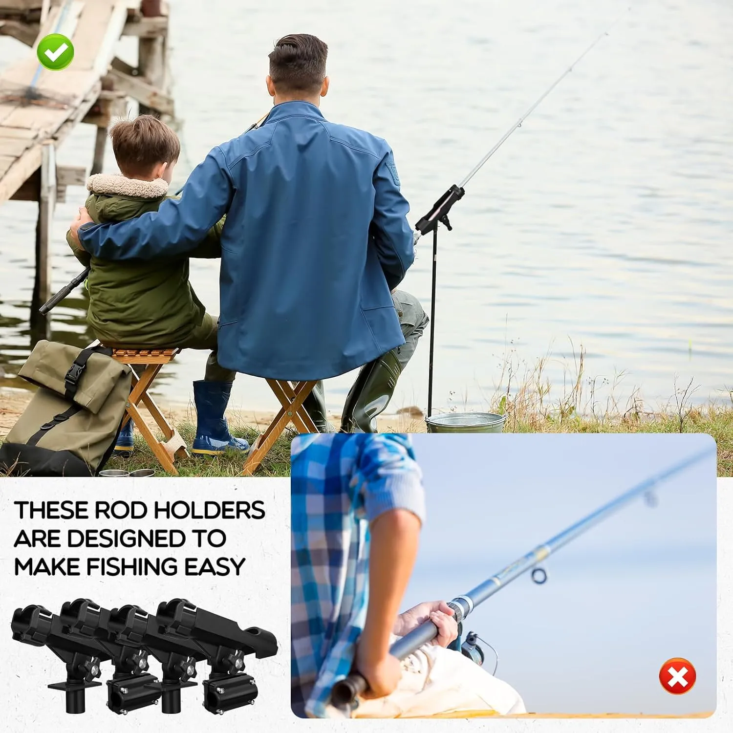 Liliful 4 Pieces Fishing Rod Holder for Boat Adjustable Swivel Fishing Pole Holders Fishing Accessories, Black