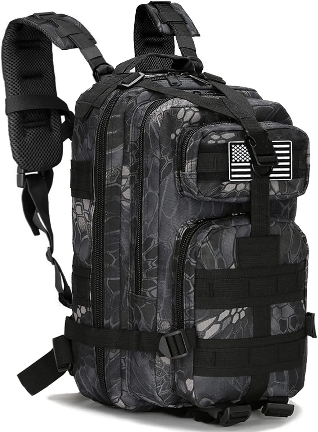 LIMHOO Tactical Backpack for Men - Small Army Backpack Military Rucksack 30L EDC Molle Bag with USA Flag Patch (Python Black)