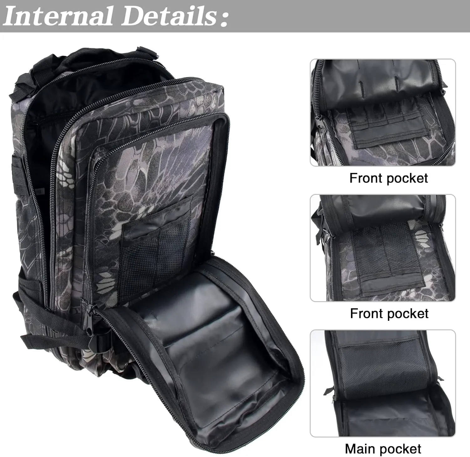 LIMHOO Tactical Backpack for Men - Small Army Backpack Military Rucksack 30L EDC Molle Bag with USA Flag Patch (Python Black)