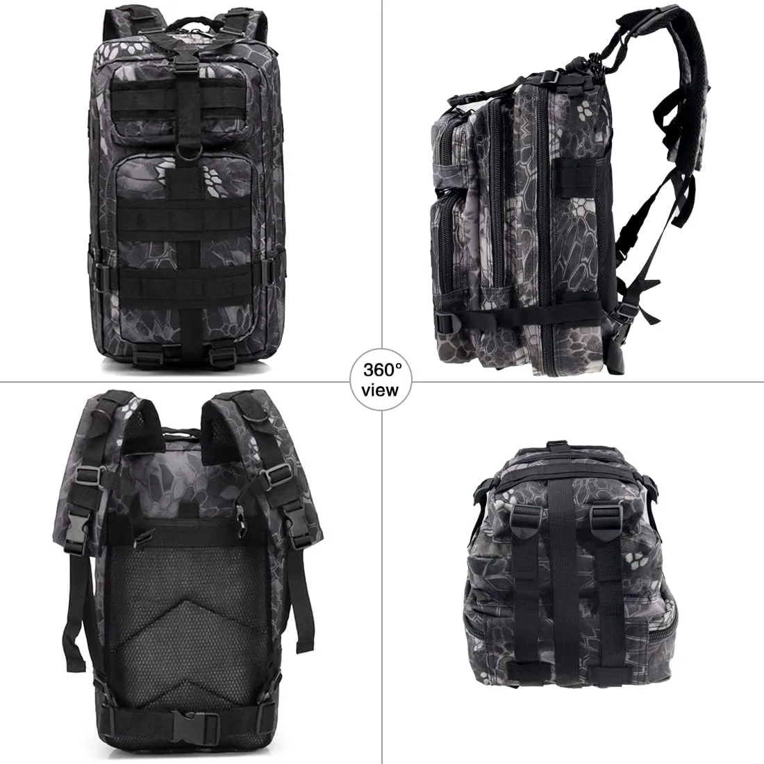 LIMHOO Tactical Backpack for Men - Small Army Backpack Military Rucksack 30L EDC Molle Bag with USA Flag Patch (Python Black)