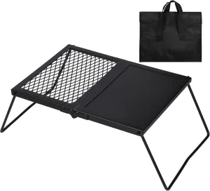 Lineslife 17'' Folding Campfire Grill Grate and Griddle, Portable Heavy Duty Steel Fire Pit Cooking Grill Grate, Camp Fire Cooking Equipment for Outdoor BBQ Picnic, Black