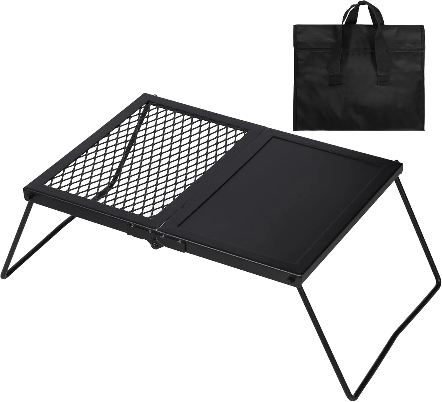 Lineslife 17'' Folding Campfire Grill Grate and Griddle, Portable Heavy Duty Steel Fire Pit Cooking Grill Grate, Camp Fire Cooking Equipment for Outdoor BBQ Picnic, Black