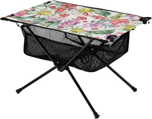 linqin Short Foldable Table Watercolor Summer Chamomile Berries Wildflowers Adjustable Outdoor Grill Table with Carry Bag for Outdoor Beach Grill BBQ Travel