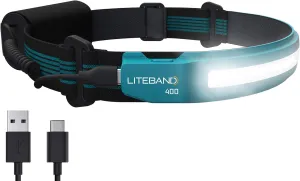 Liteband ACTIV 400 Wide-Beam LED Headlamp - 210° Illumination, 400 Lumens, Lightweight, Weatherproof, Rechargeable, USB-C, Red LED Mode - Camping, Running, Hiking, Fits Hard Hats, LBA400-L18O, Ocean