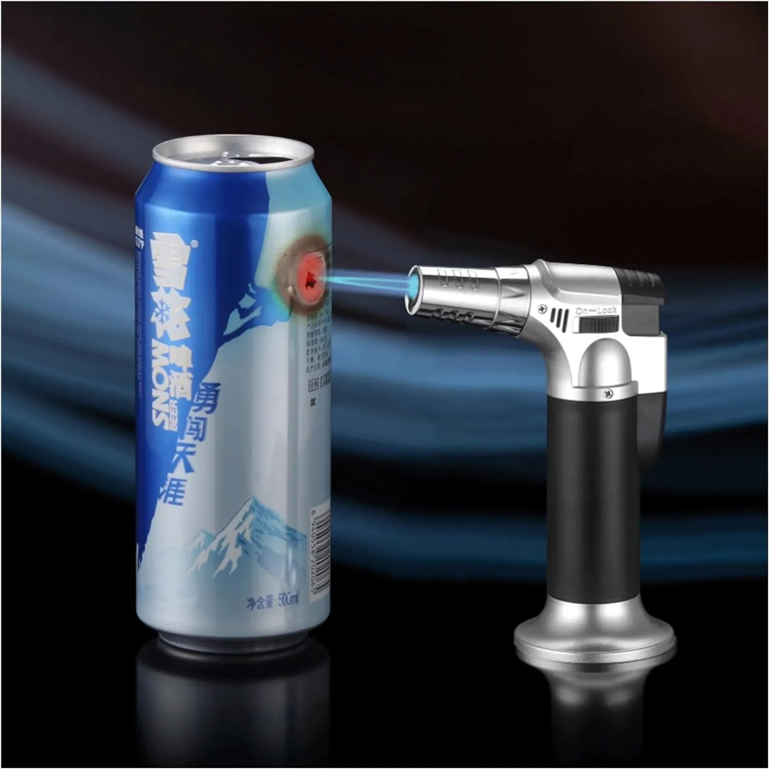 Lockable fire Windproof refillable Adjustable Torch Size Lighter, Suitable for Outdoor Travel Camping (Butane not Included)(Blue)