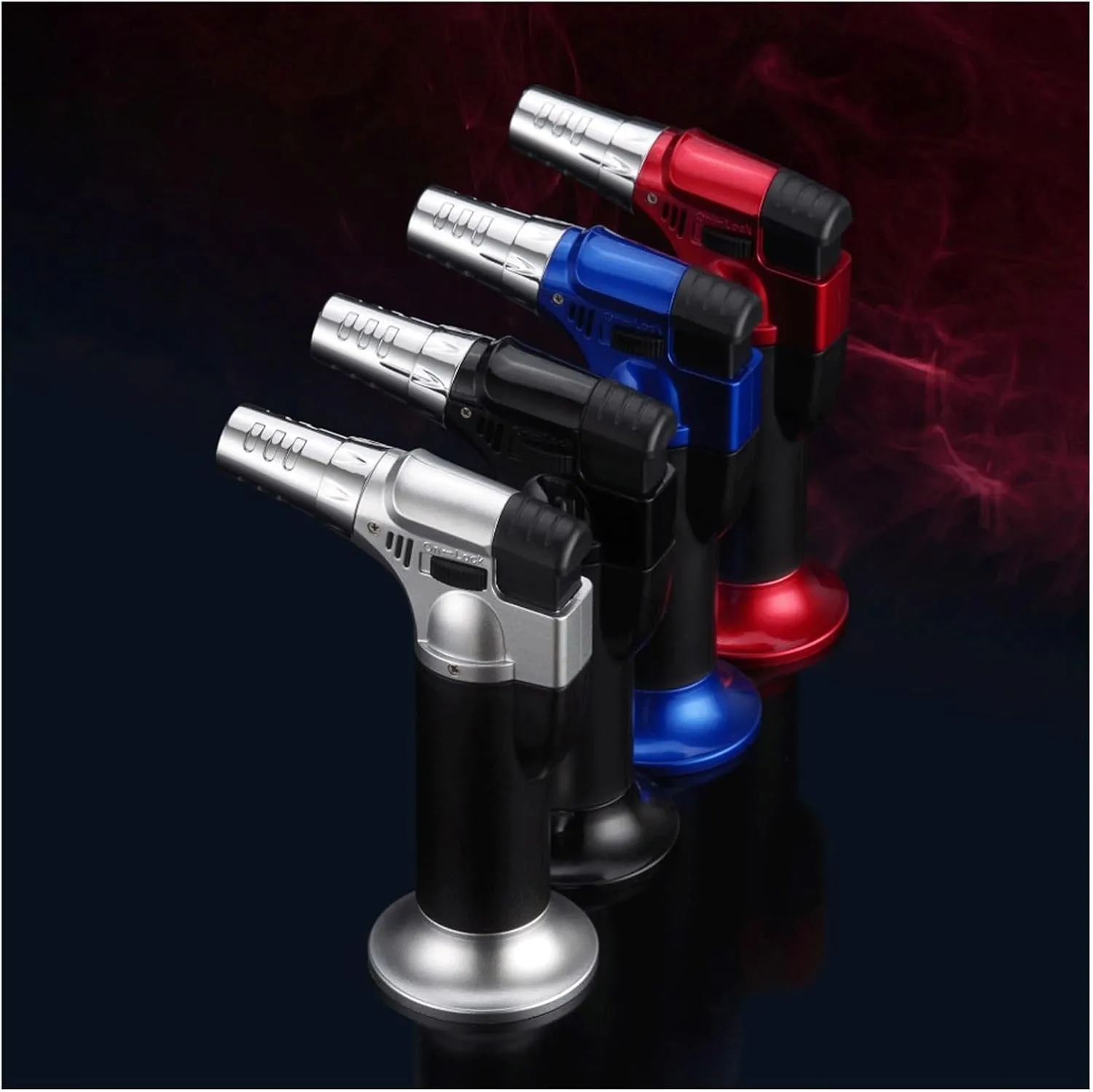 Lockable fire Windproof refillable Adjustable Torch Size Lighter, Suitable for Outdoor Travel Camping (Butane not Included)(Blue)