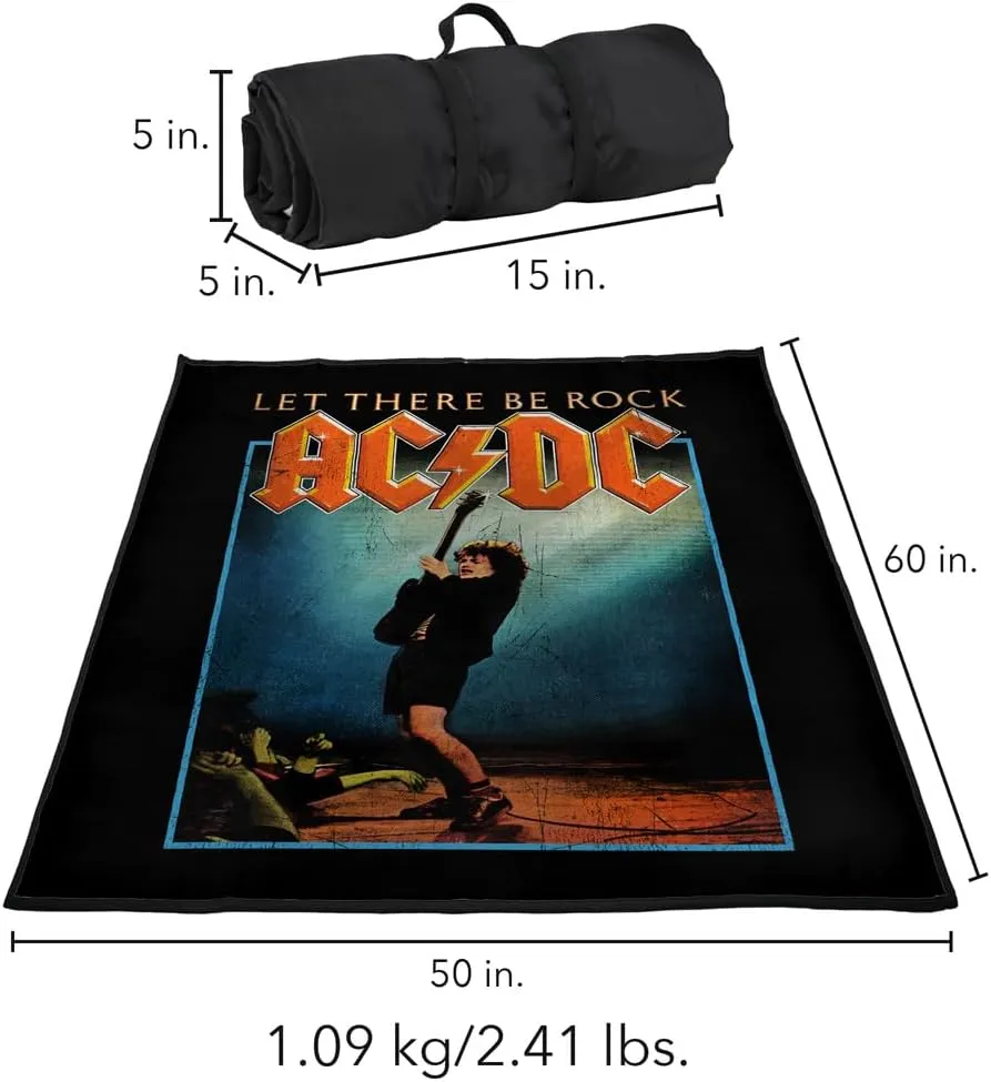 LOGOVISION ACDC Picnic Outdoor Blanket, 50"x60" Let There Be Rock, Foldable Blanket for Picnic, Beach, Camping, Park, Tailgate