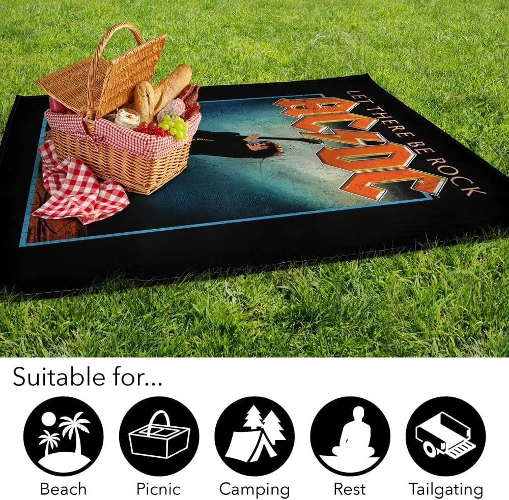 LOGOVISION ACDC Picnic Outdoor Blanket, 50"x60" Let There Be Rock, Foldable Blanket for Picnic, Beach, Camping, Park, Tailgate