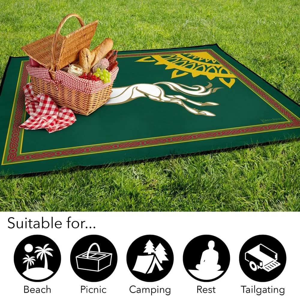 LOGOVISION Lord of The Rings Picnic Outdoor Blanket, 50"x60" Rohan Banner, Foldable Blanket for Picnic, Beach, Camping, Park, Tailgate