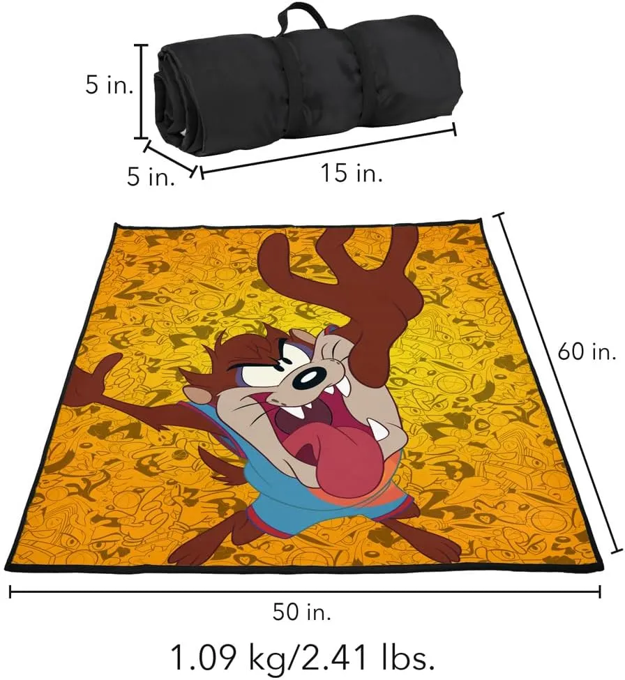 LOGOVISION Space Jam 2 Picnic Outdoor Blanket, 50"x60" Taz Jumping, Foldable Blanket for Picnic, Beach, Camping, Park, Tailgate