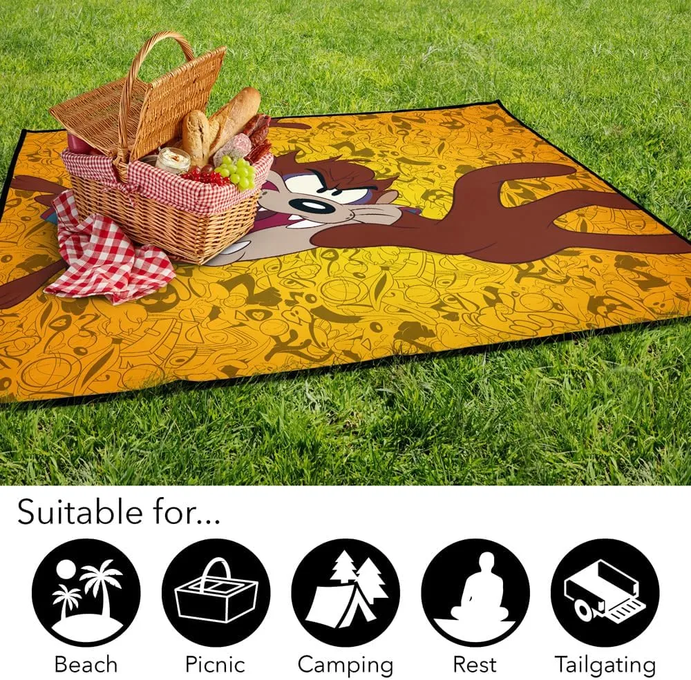 LOGOVISION Space Jam 2 Picnic Outdoor Blanket, 50"x60" Taz Jumping, Foldable Blanket for Picnic, Beach, Camping, Park, Tailgate
