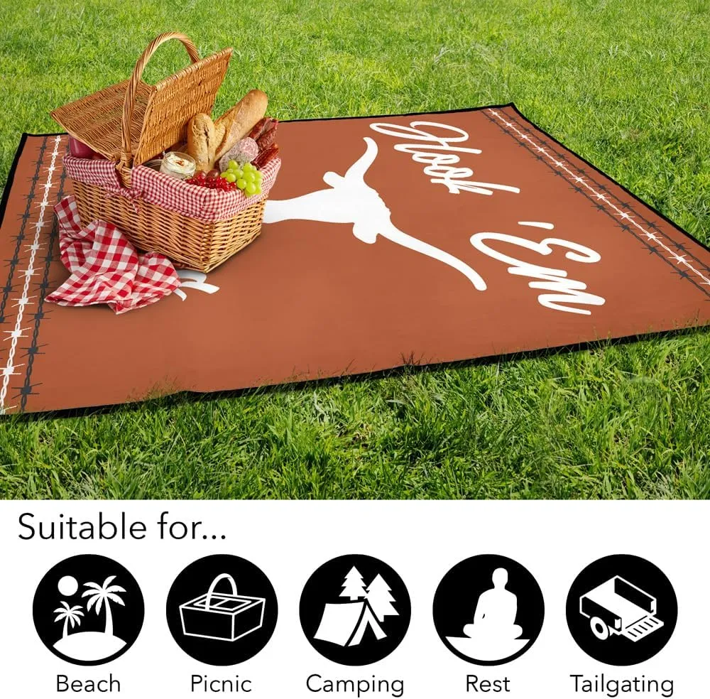 LOGOVISION University of Texas Picnic Outdoor Blanket, 50"x60" Barbed Stripes, Foldable Blanket for Picnic, Beach, Camping, Park, Tailgate